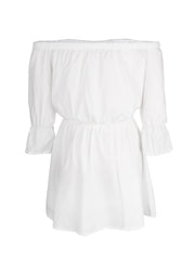 Off Shoulder Lantern Sleeve Dress Casual Summer Pleated Mini Dress