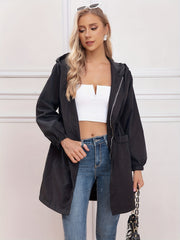 Drawstring Waist Hooded Jacket Women's Outerwear