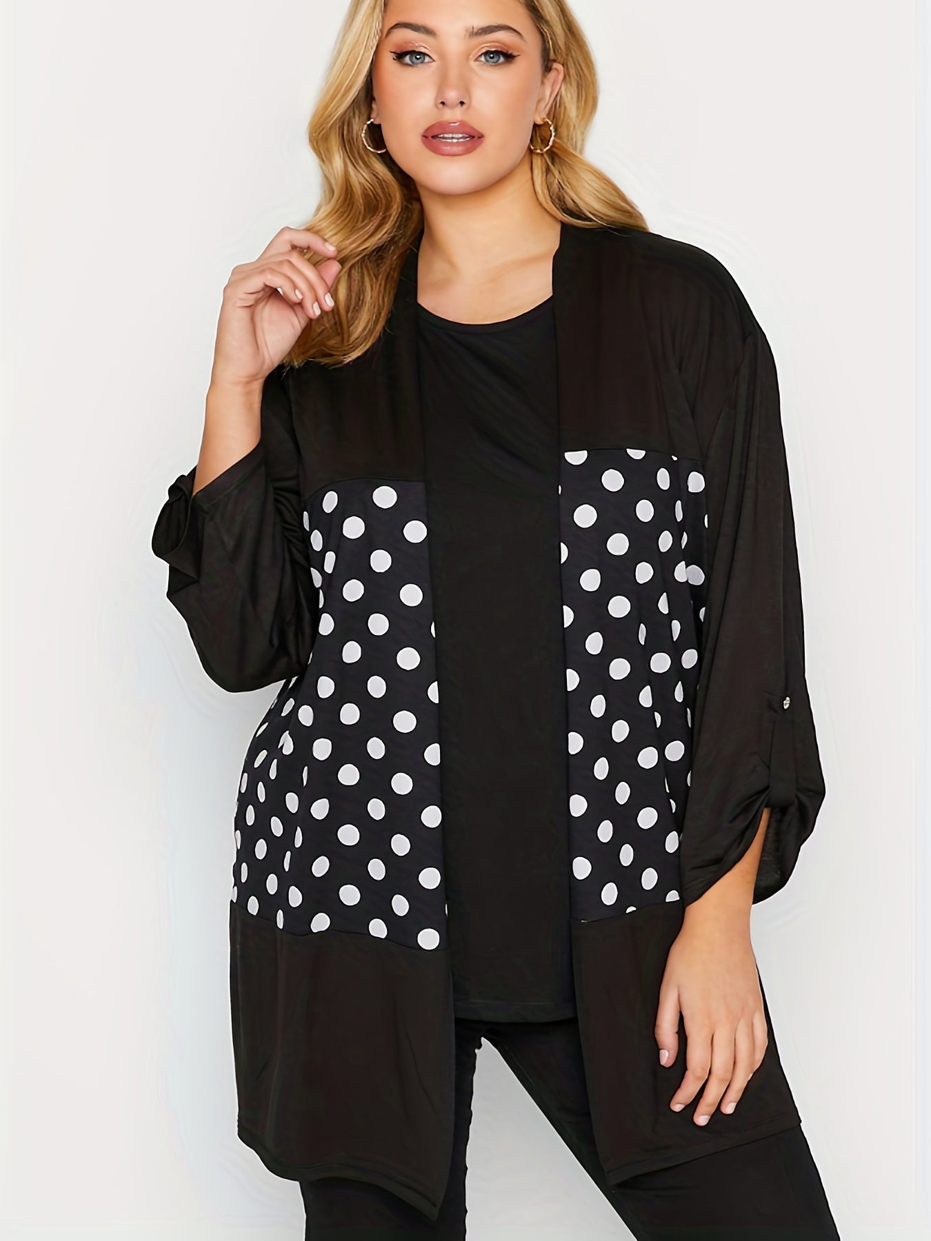  Colorblock Polka Dot Print Cardigan