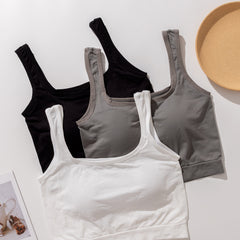 3pcs Solid Padded Tank Tops Crew Neck Women's Lingerie