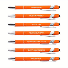 7pcs Metal Ballpoint Pen Inspirational Quotes Touch Screen 2n1 Ink