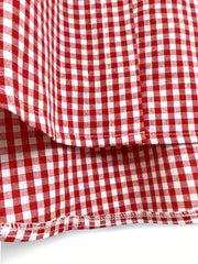  Gingham Print Button Up Long Sleeve Blouse