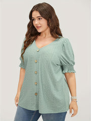  Eyelet Embroidered Puff Sleeve Blouse