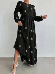  Floral Print Long Sleeve Maxi Smock Dress