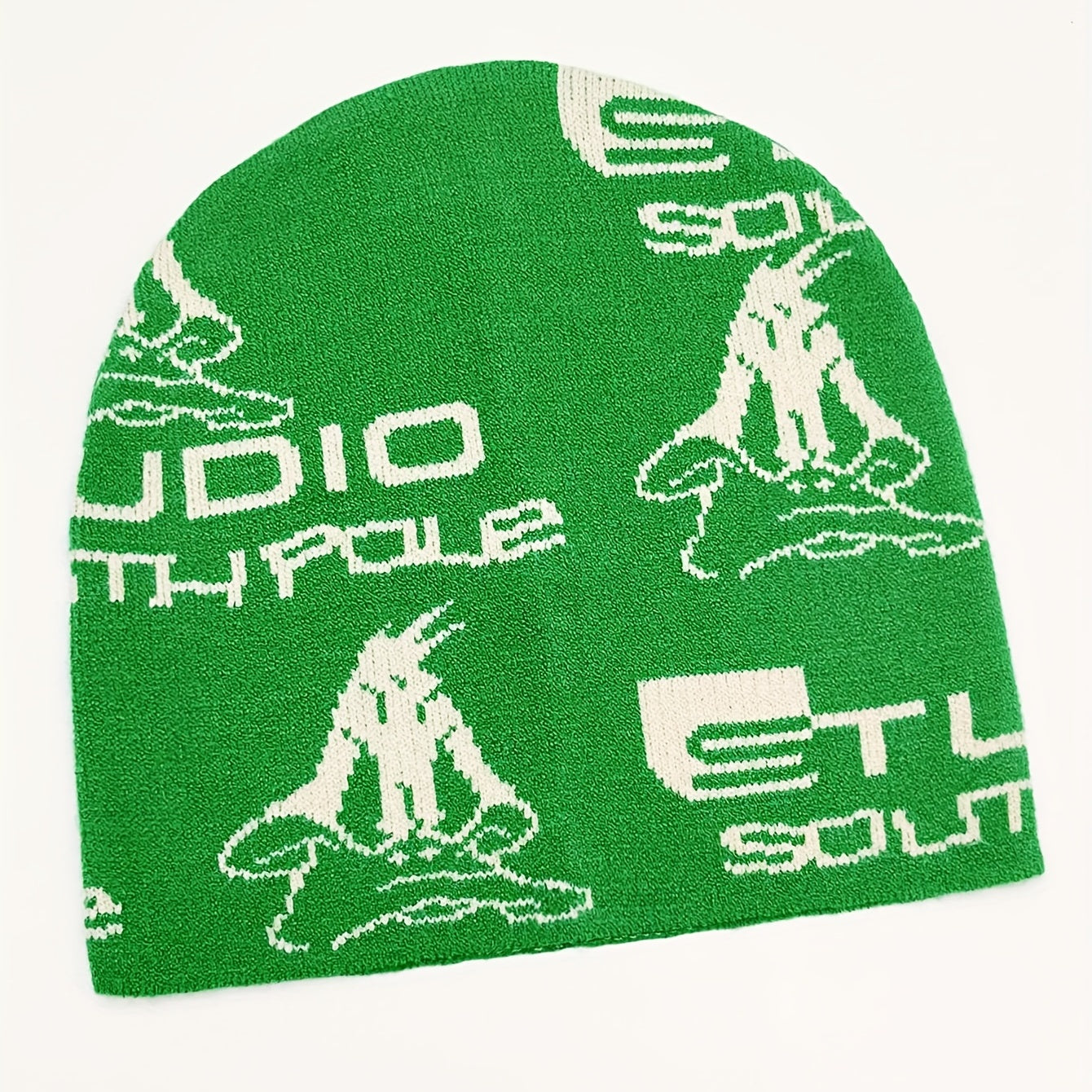 Green Anime Jacquard Beanie Y2K Unisex Knit Hat Hip Hop Elastic Windproof
