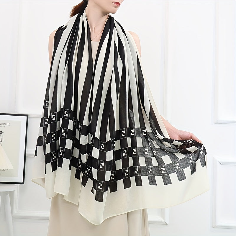Stripe Print Block Scarf Warm Shawl Windproof Head Wrap