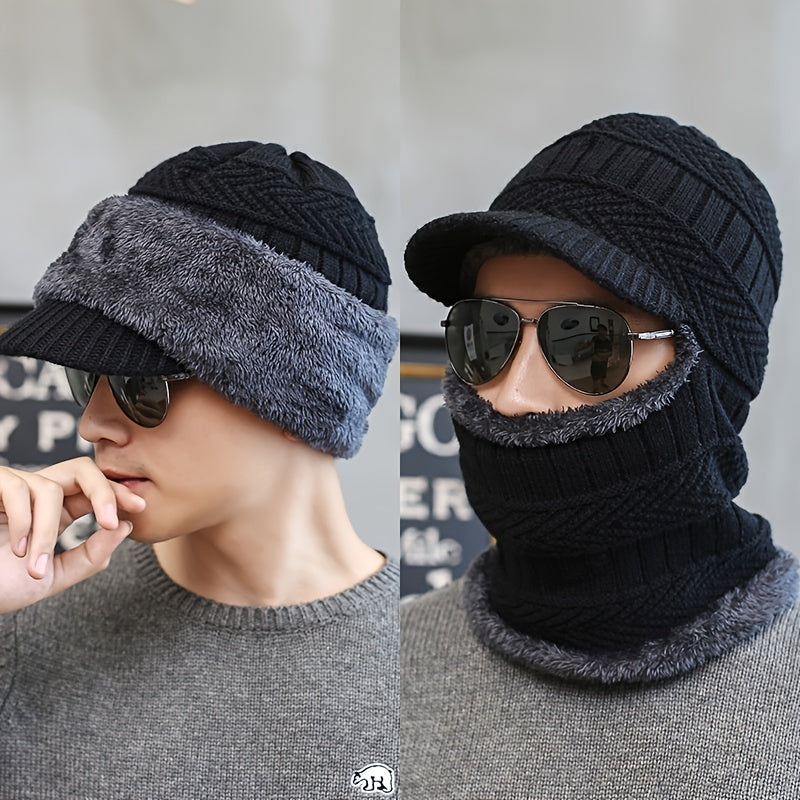 Men's Winter Fleece Beanie Scarf Set
