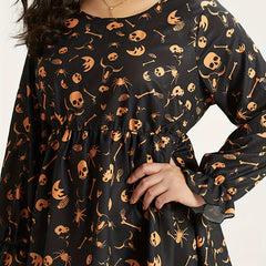 Halloween Skull Print Peplum Top