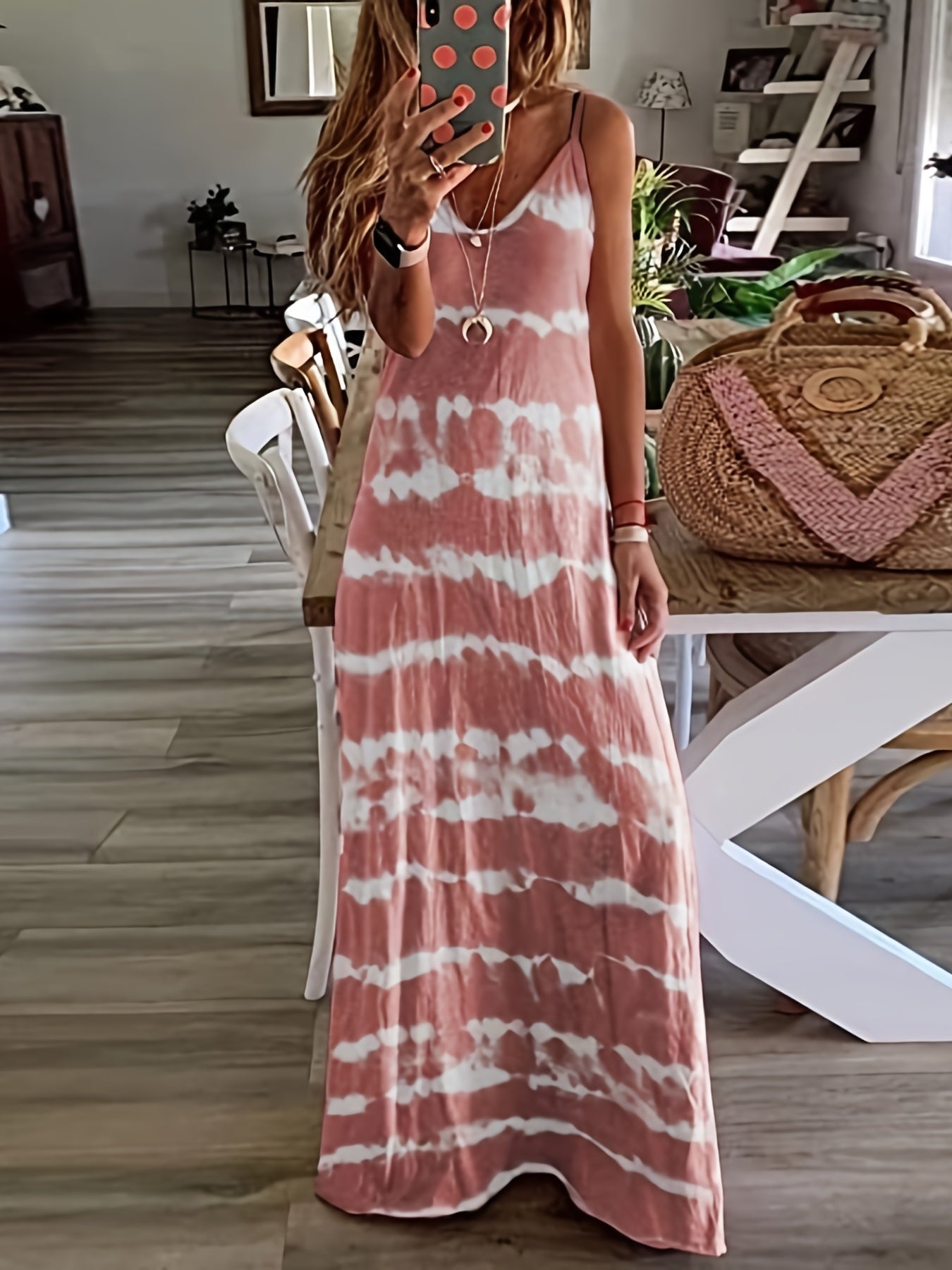  Tie Dye Strip Cami Maxi Dress Women's Plus