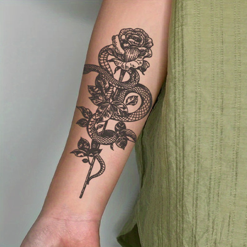 Waterproof Floral & Snake Temporary Tattoos Lasts 12-14 Days