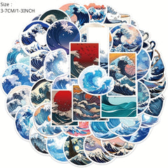 50pcs Ukiyo e Series Sea Wave Stickers Waterproof DIY