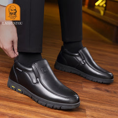 LAORENTOU Men's Leather Fleece Dress Boots