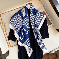 Rose & Houndstooth Silk Shawl Scarf Wrap Gift For Mother's Day