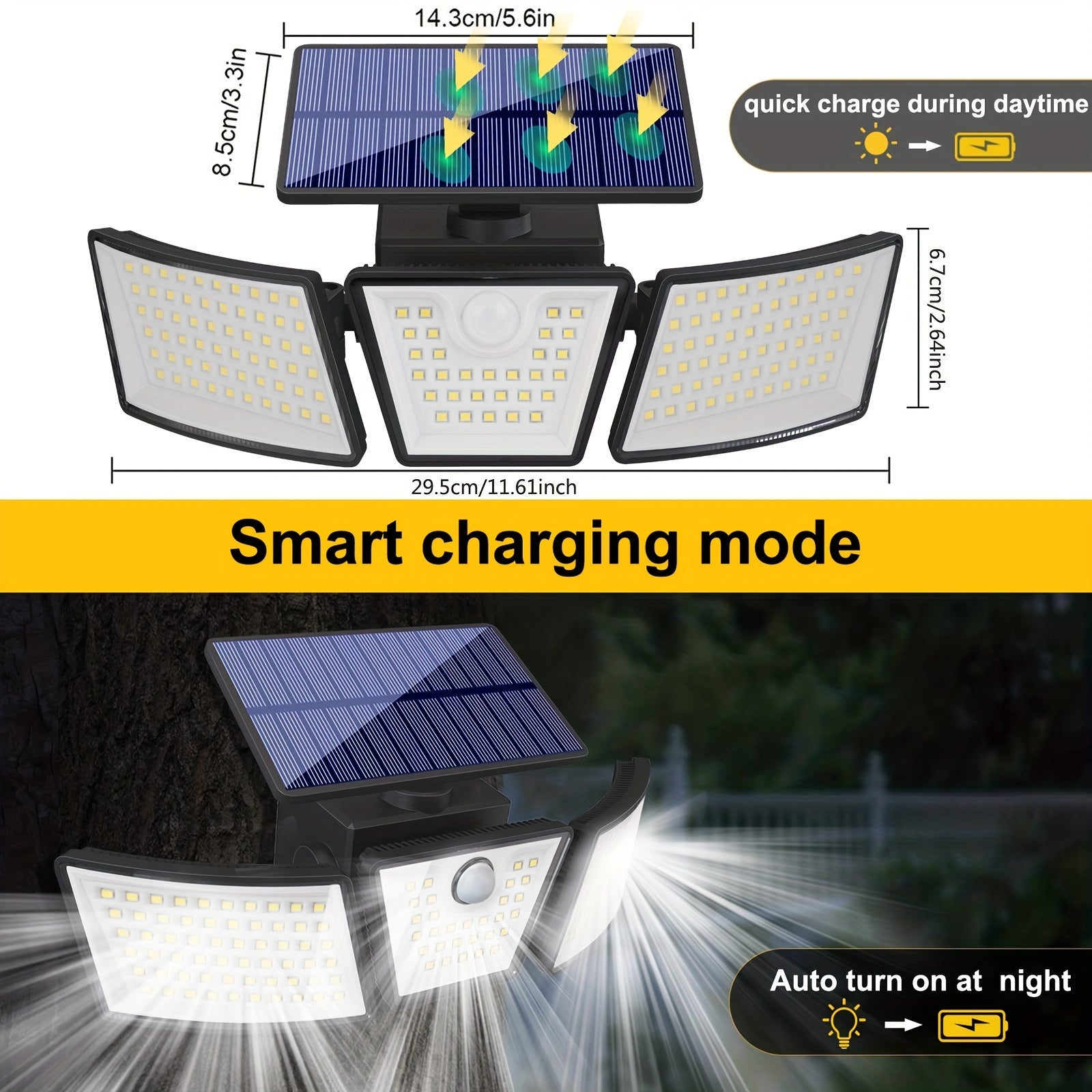 Outdoor Solar Wall Lights 3000LM Motion Sensor Waterproof Rotatable