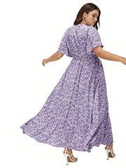  Boho Dress Floral Print Maxi Ruffle Sleeve Split