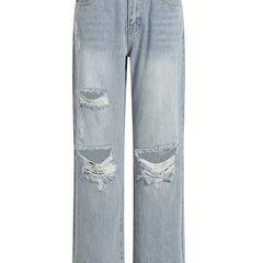  Women's Ripped Straight Leg Jeans