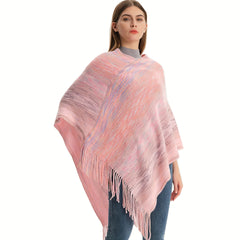 Women's V Neck Pullover Shawl Tassel Knitted Wrap Cloak