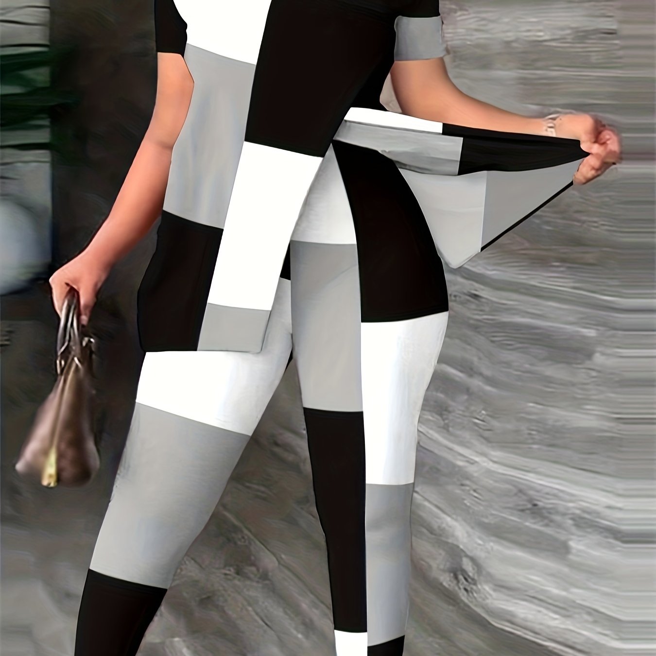  Geo Print One Shoulder Top & Leggings Set