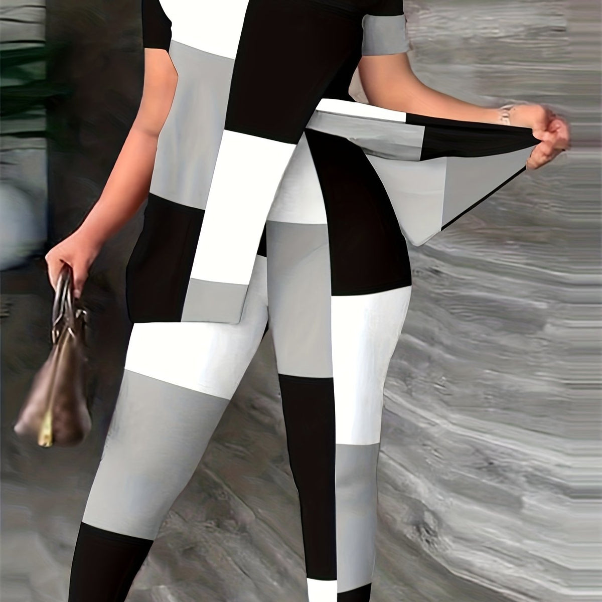  Geo Print One Shoulder Top & Leggings Set