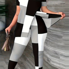  Geo Print One Shoulder Top & Leggings Set