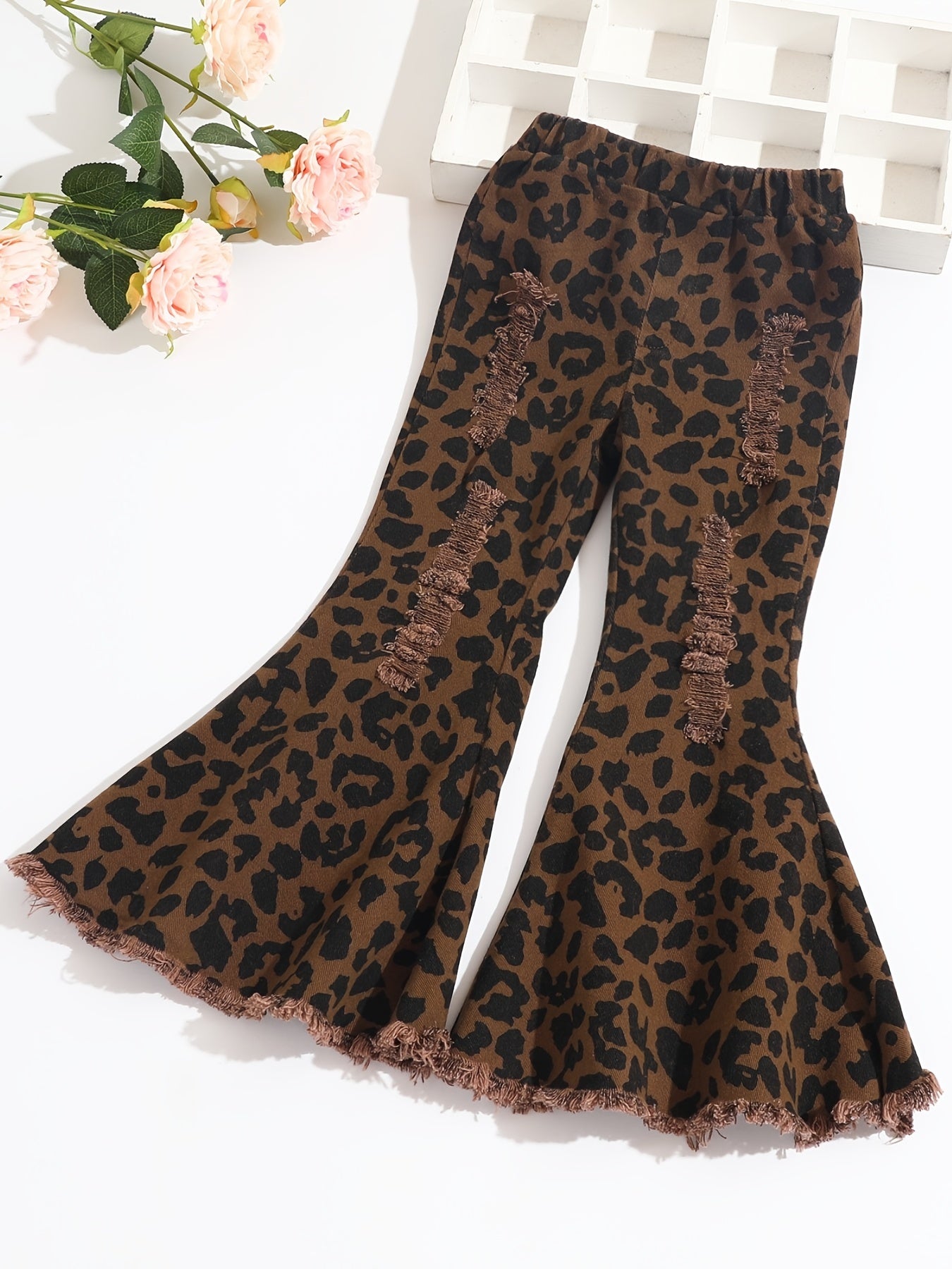 Girls Flared Bottom Leopard Jeans