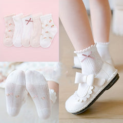 5 Pairs Kids Socks Flowers Pattern Girls Spring Summer Children Baby Girl Clothi