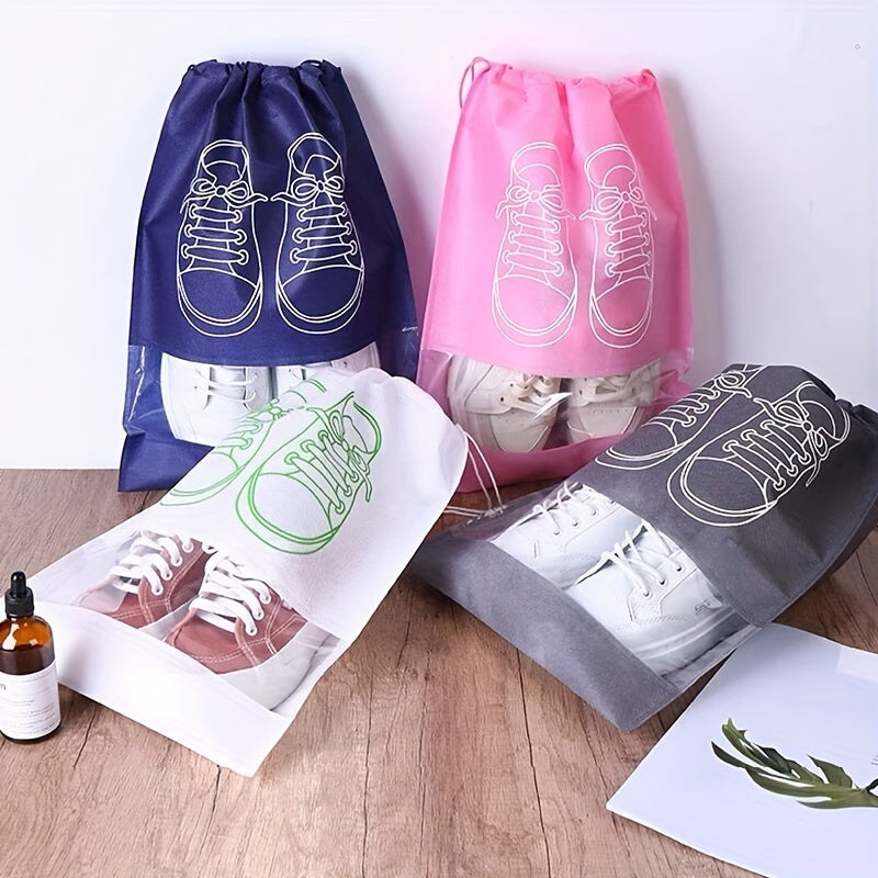 4pcs Travel Shoes Bag Portable Non-woven Storage Bag Drawstring Shoes Bundle Poc