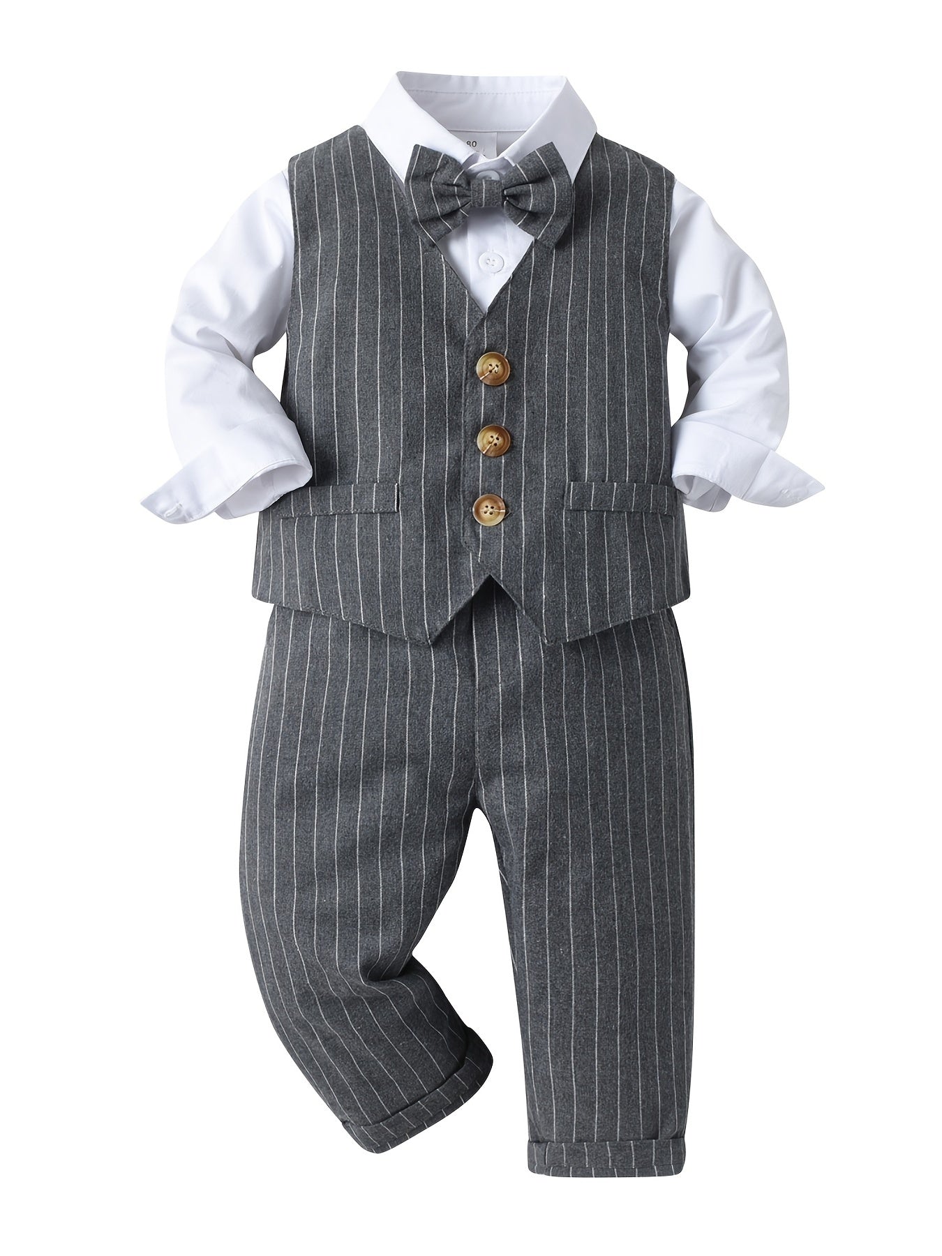 Infant Boys 3pcs Gentleman Suit Shirt Pants Vest With Bow