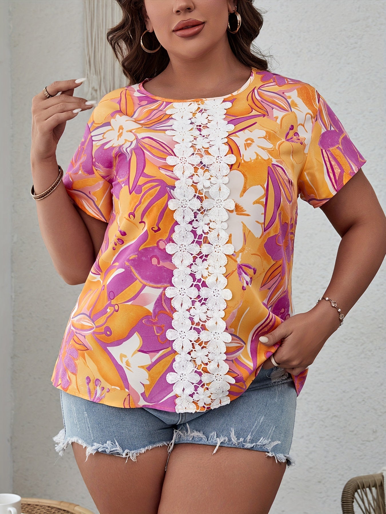  Casual Blouse Women's Plus Floral Print Top
