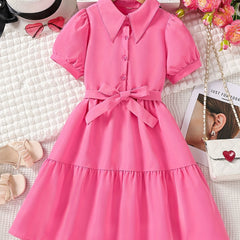 Girl's Retro Collar Floral Tunic Dress Party Kids Gift
