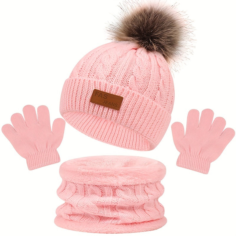 3pcs Children's Winter Scarf Gloves Hat Set for Boys and Girls