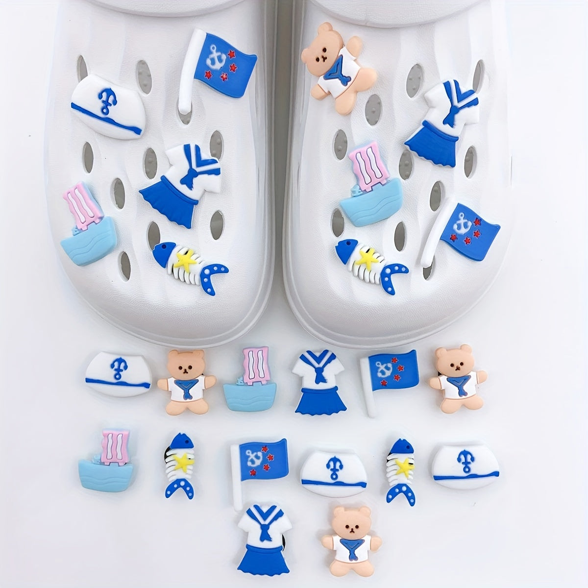 24pcs Navy Series Cartoon Shoe Charm PVC Soft Rubber Shoe Buckle DIY Accessories