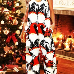  Christmas Dwarf Print Wide Leg Jumpsuit