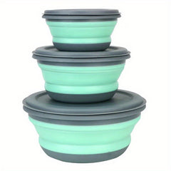 3pcs Portable Foldable Bowl Set Cutlery Box Camping Picnic
