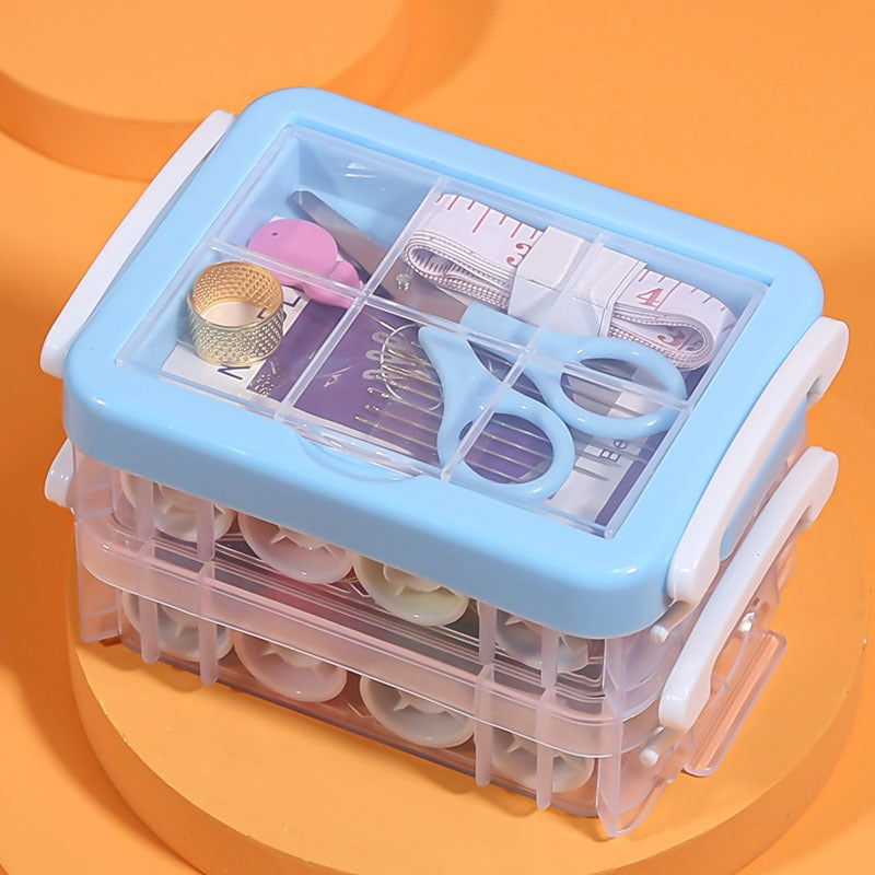 Transparent Three layer Sewing Box Sewing Tool Set Mini Scissors Button Thread