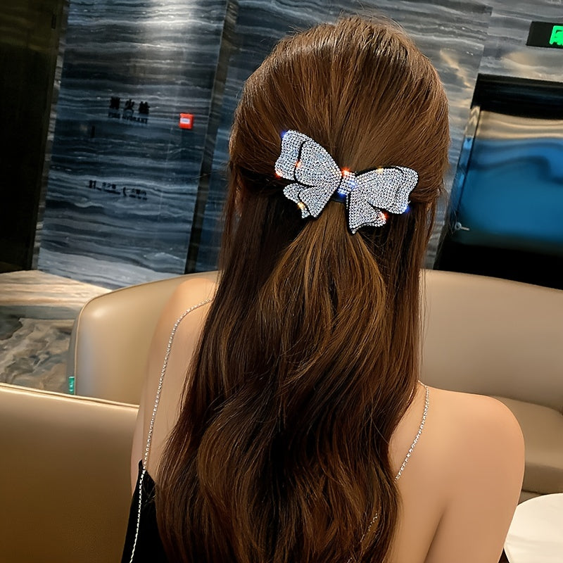 Rhinestone Bow Hair Clip Metal Barrette Hairpin