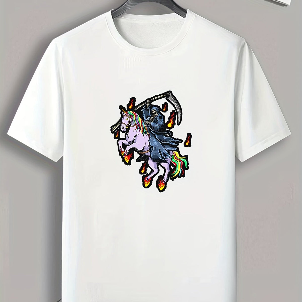 Halloween Reaper & Unicorn Print Men's Sports Tee