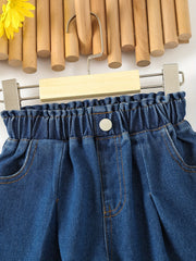 Girls Flower Bouquet Shaped Denim Shorts