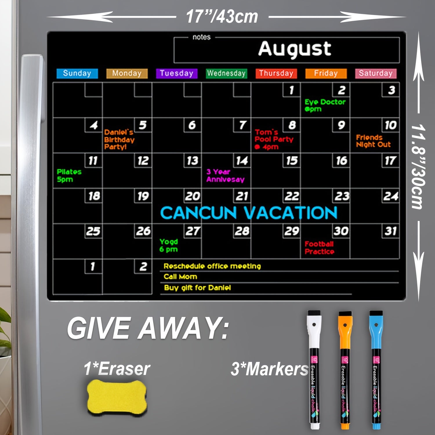 Magnetic Dry Erase Calendar For Fridge 17 x11 - Monthly Board Calendar