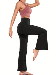 Solid Stretch Sports Flare Pants Tummy Control Leggings