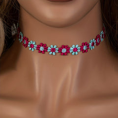 Colorful Flower Fabric Ladies Choker Necklace - Party Favors