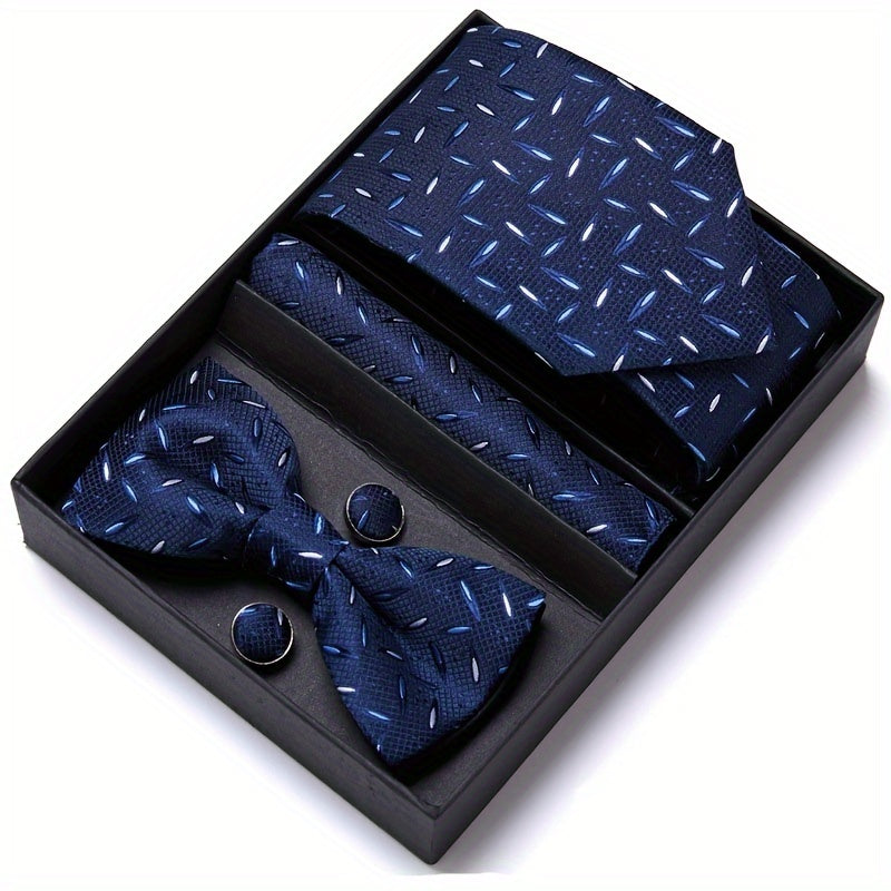 Men's Bow Tie Set 6 piece Set Tie Bow Tie Square Scarf Cufflinks Red Series
