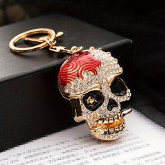 Metal Skull Keychain With Diamonds Bag Decoration Pendant