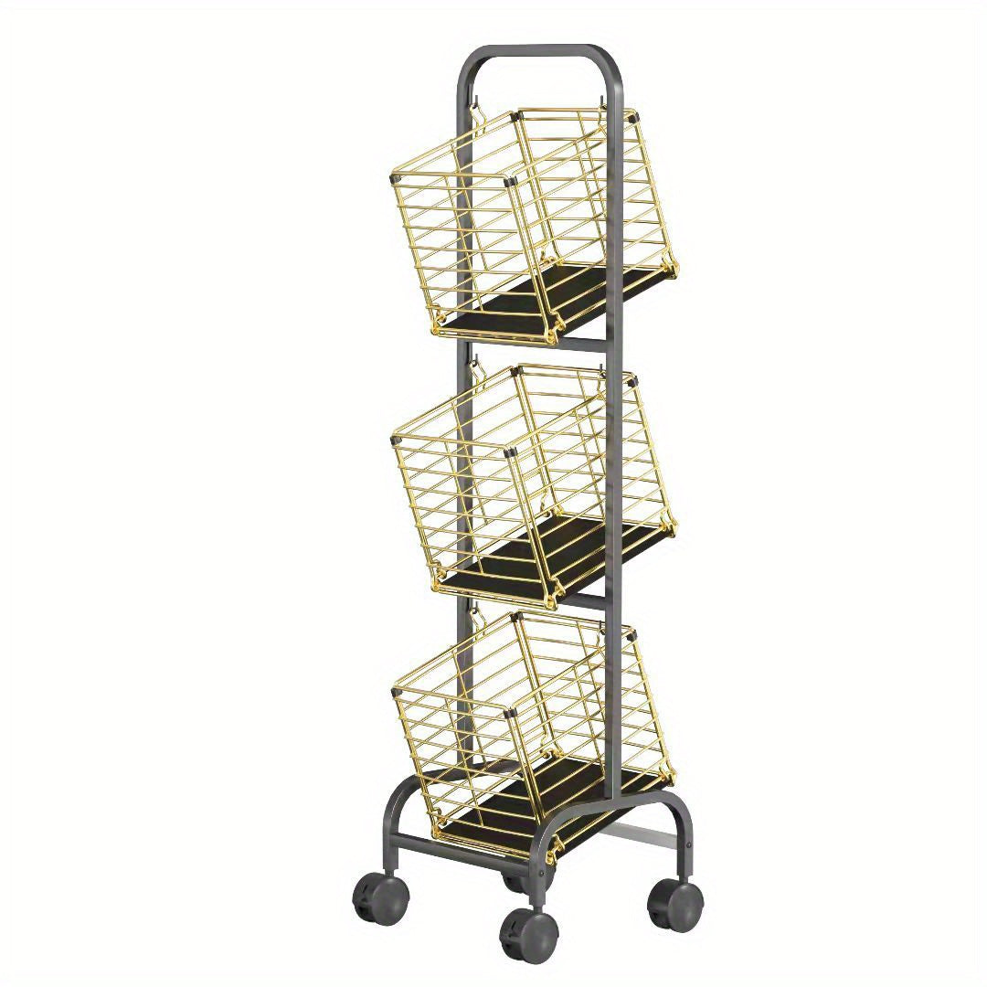 3 Tier Metal Market Basket with Wheels - Ideal for Fruits & Veggies