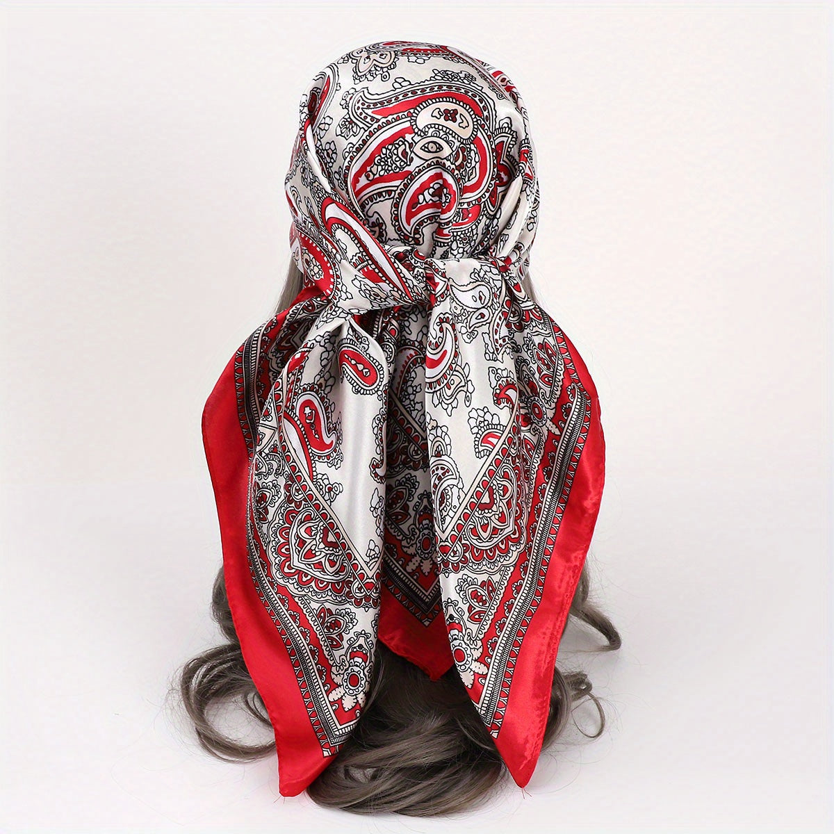 Vintage Paisley Print Square Scarf Satin Bandana Windproof Head Wrap