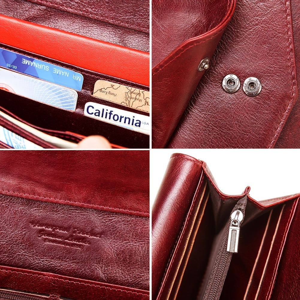 Women's Top Grain Leather RFID Long Clutch Evening Bag