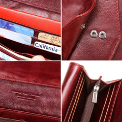 Women's Top Grain Leather RFID Long Clutch Evening Bag