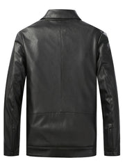 Men's Stylish PU Leather Jacket Casual Zip Up Long Sleeve Jacket