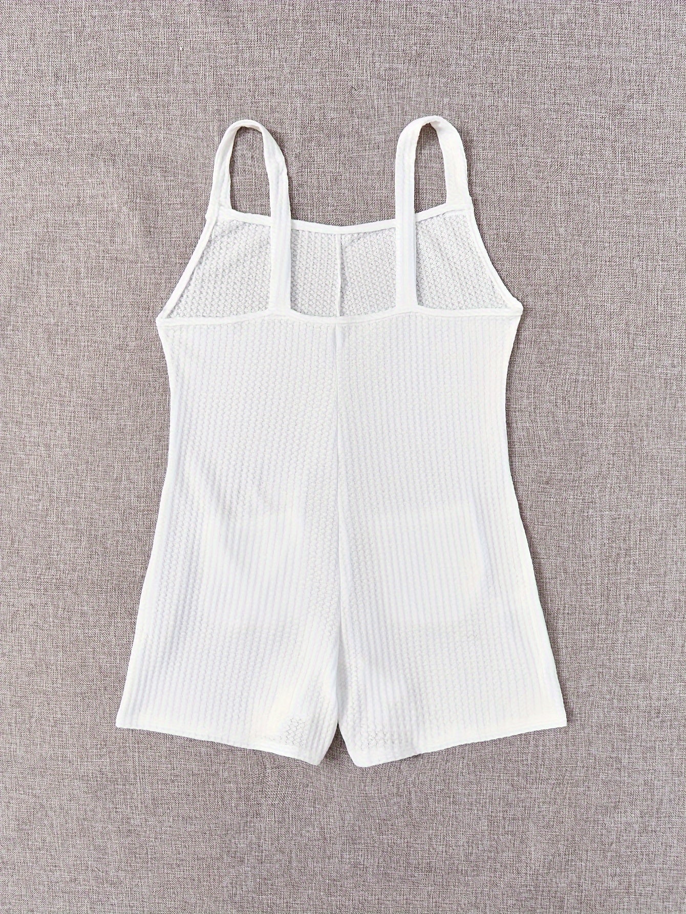 Sleeveless Waffle Pajama Romper with Pockets