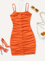  Sexy Summer Dress Women's Plus Solid Ruched Cami Dress